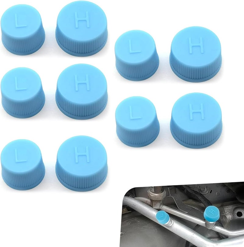 DACIRTY 10 PCS Car A/C Valve Core Caps, Leakproof Air Conditioning Hose Valve Covers with "H/L" Distinction on Top, High and Low Pressure Port Covers, Air Conditioning Valve Core Nuts (Blue) - Image 1